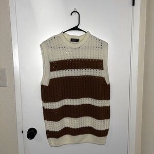 Boohoo Mens Cream and Brown Striped Sweater Vest